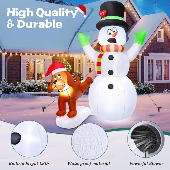 5.5FT Inflatable Snowman with Puppy LED Christmas Yard Lawn Garden Decor - Picture 4 of 6